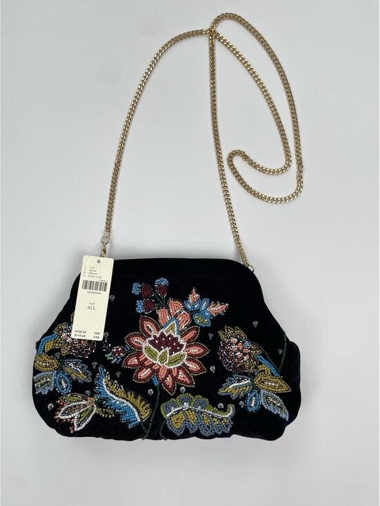 Anthropologie Handbags - NWT Anthropologie Beaded Floral Velvet Clutch Shoulder Bag With Gold Chain Boho